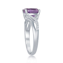 Load image into Gallery viewer, Sterling Silver Small Square Amethyst with White Topaz on Side Ring
