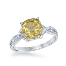 Load image into Gallery viewer, Sterling Silver Small Square Citrine with White Topaz on Side Ring
