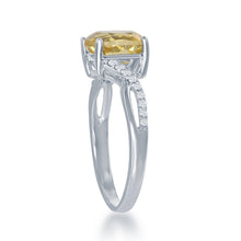 Load image into Gallery viewer, Sterling Silver Small Square Citrine with White Topaz on Side Ring
