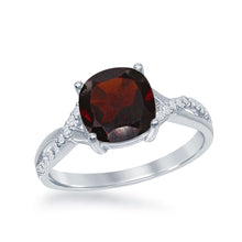 Load image into Gallery viewer, Sterling Silver Small Square Garnet with White Topaz on Side Ring
