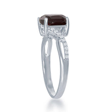 Load image into Gallery viewer, Sterling Silver Small Square Garnet with White Topaz on Side Ring
