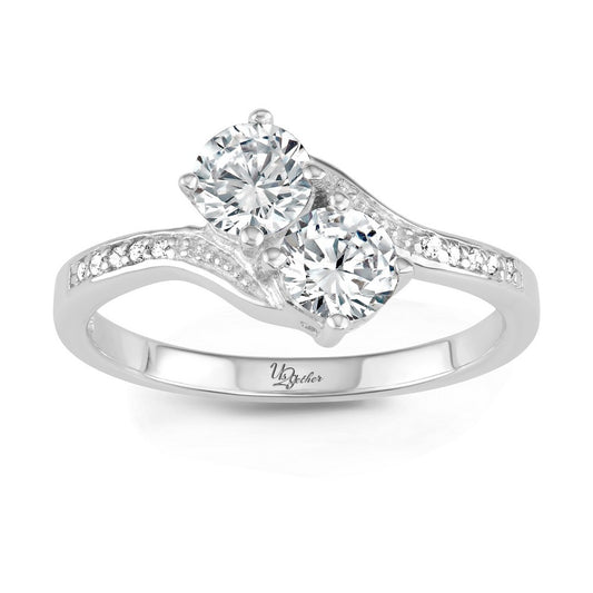 Sterling Silver "Us2gether" Round Two-Stone White Topaz Ring