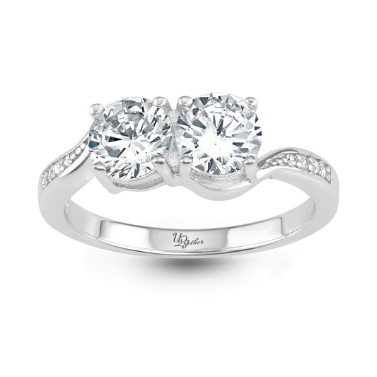 Sterling Silver "Us2gether" Side by Side Two-Stone Round White Topaz Ring
