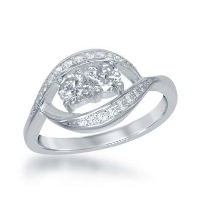 Sterling Silver Marquise Shaped "Us2gether" CZ Ring