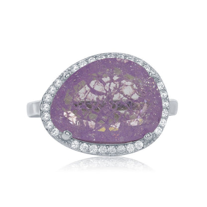 Sterling Silver Oval Lt. Pink Ice with CZ Border Ring