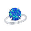Load image into Gallery viewer, Sterling Silver Four-Prong Blue Inlay Opal Oval Ring
