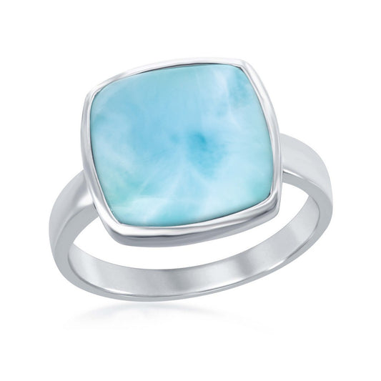 Sterling Silver, Square 'Premium Larimar' Ring