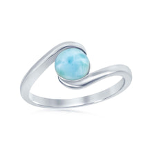 Load image into Gallery viewer, Sterling Silver Round Larimar in Swirl Design Ring
