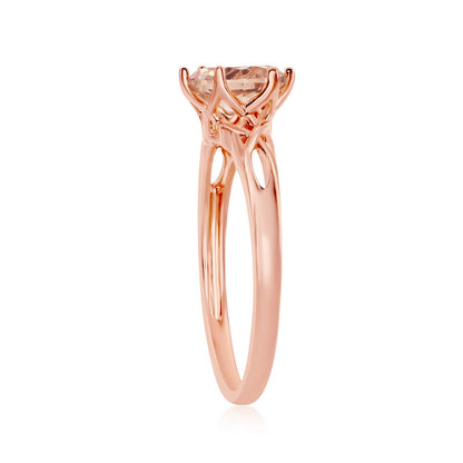 Sterling Silver Six-Prong 7mm Round Morganite CZ w/ Designed Band Ring - Rose Gold Plated