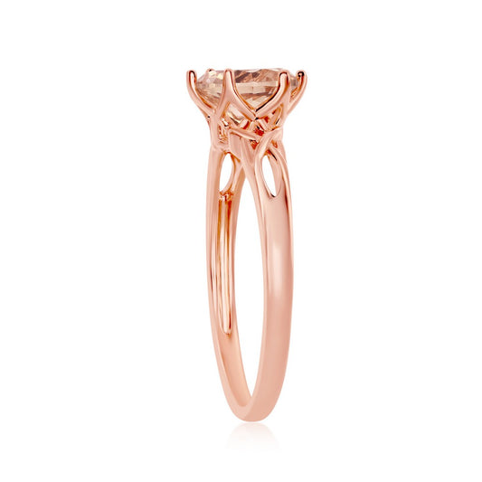 Sterling Silver Six-Prong 7mm Round Morganite CZ w/ Designed Band Ring - Rose Gold Plated