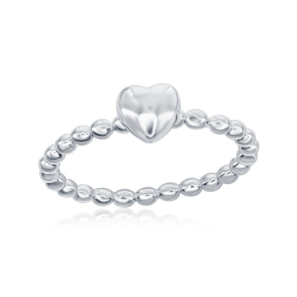 Sterling Silver Small Heart Beaded Band Ring