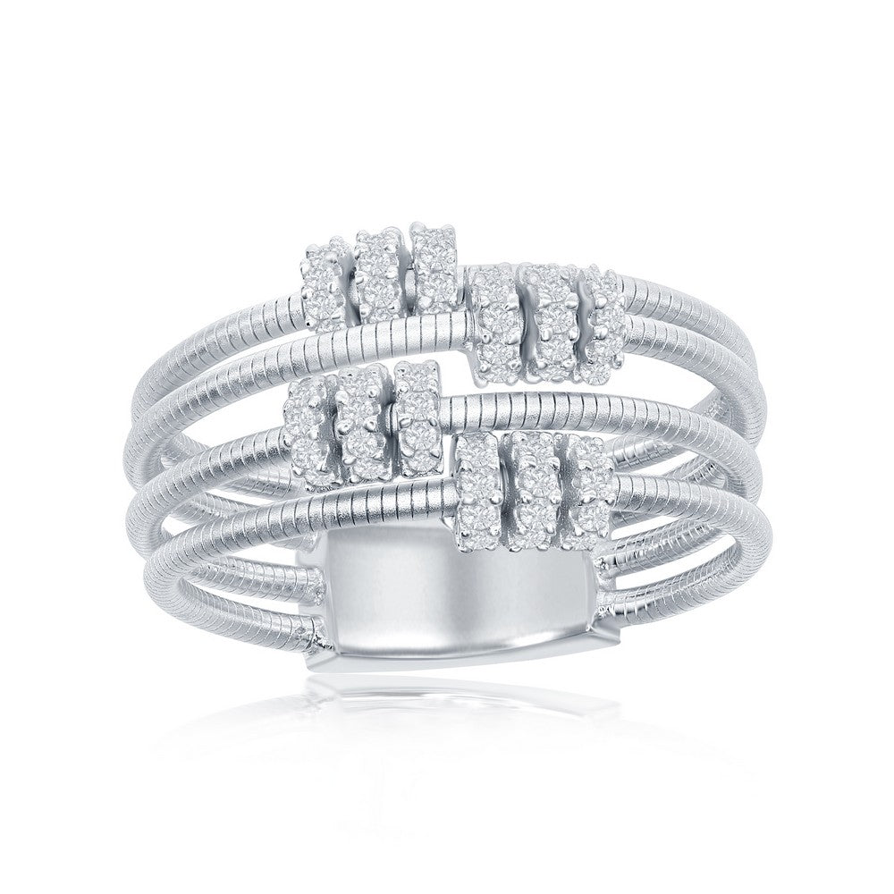 Sterling Silver Designer Ring, Set with CZ, Bonded with Platinium, MADE IN ITALY