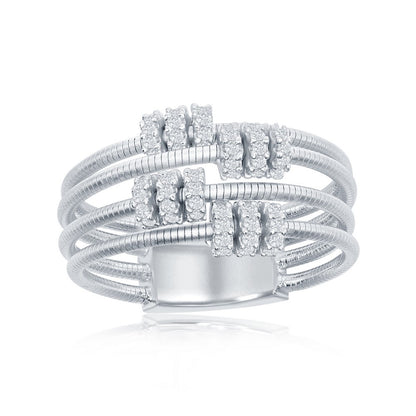 Sterling Silver Designer Ring, Set with CZ, Bonded with Platinium, MADE IN ITALY