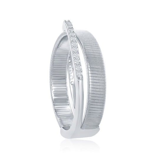Sterling Silver Designer Ring, Set with CZ, Bonded with Platinium, MADE IN ITALY