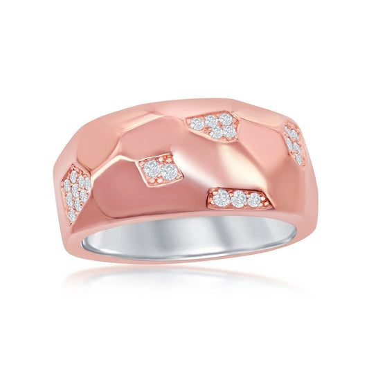 Sterling Silver Rose Gold Plated Design Micro Pave Ring