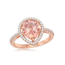 Load image into Gallery viewer, Sterling Silver Pear-Shaped Morganite CZ with White CZ Border Ring - Rose Gold Plated
