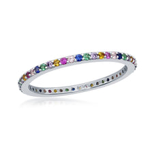 Load image into Gallery viewer, Sterling Silver Rainbow CZ Thin Band Ring
