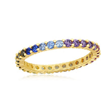 Load image into Gallery viewer, Sterling Silver Rainbow CZ 2mm Eternity Band Ring - Gold Plated
