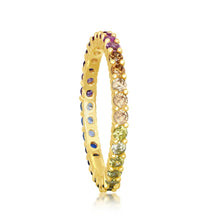 Load image into Gallery viewer, Sterling Silver Rainbow CZ 2mm Eternity Band Ring - Gold Plated
