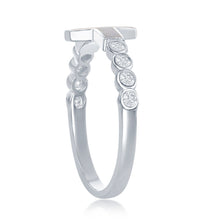 Load image into Gallery viewer, Sterling Silver White Inlay Opal Sideways Cross Half CZ Band Ring
