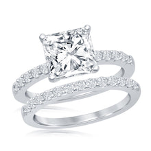 Load image into Gallery viewer, Sterling Silver Princess-Cut Half CZ Band Engagement Ring Set
