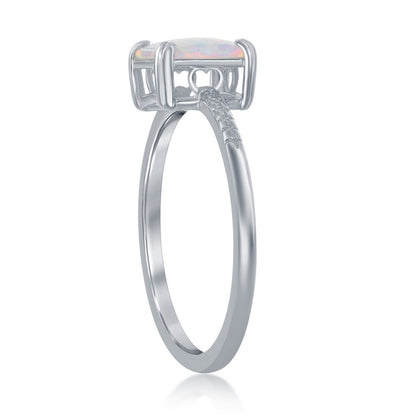Sterling Silver, Square White Opal Beaded Band Ring