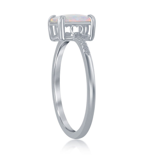Sterling Silver, Square White Opal Beaded Band Ring