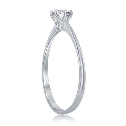 Sterling Silver, 4mm Round Solitaire CZ  6-prong Engagement Ring