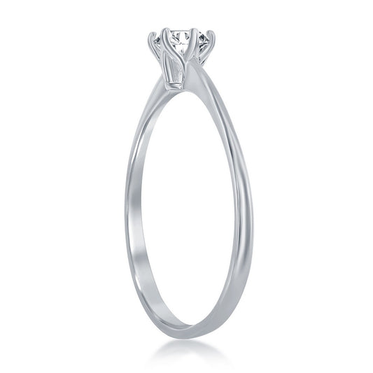 Sterling Silver, 4mm Round Solitaire CZ  6-prong Engagement Ring