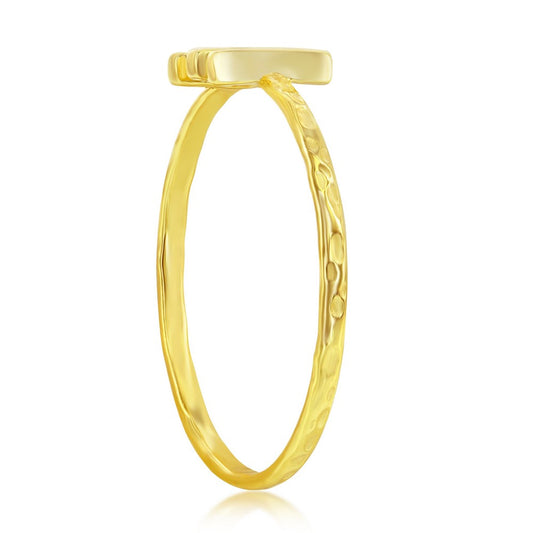 Sterling Silver 'M' Initial Hammered Band Ring - Gold Plated