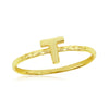 Load image into Gallery viewer, Sterling Silver &#39;T&#39; Initial Hammered Band Ring - Gold Plated
