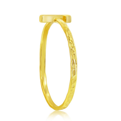 Sterling Silver 'T' Initial Hammered Band Ring - Gold Plated