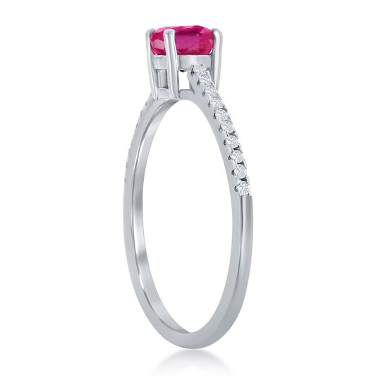 Sterling Silver 5mm Glass Filled Ruby 0.76ct & White Topaz 0.12ct Solitaire Ring