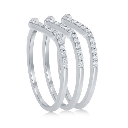 Sterling Silver V-Shaped Triple Band CZ Ring