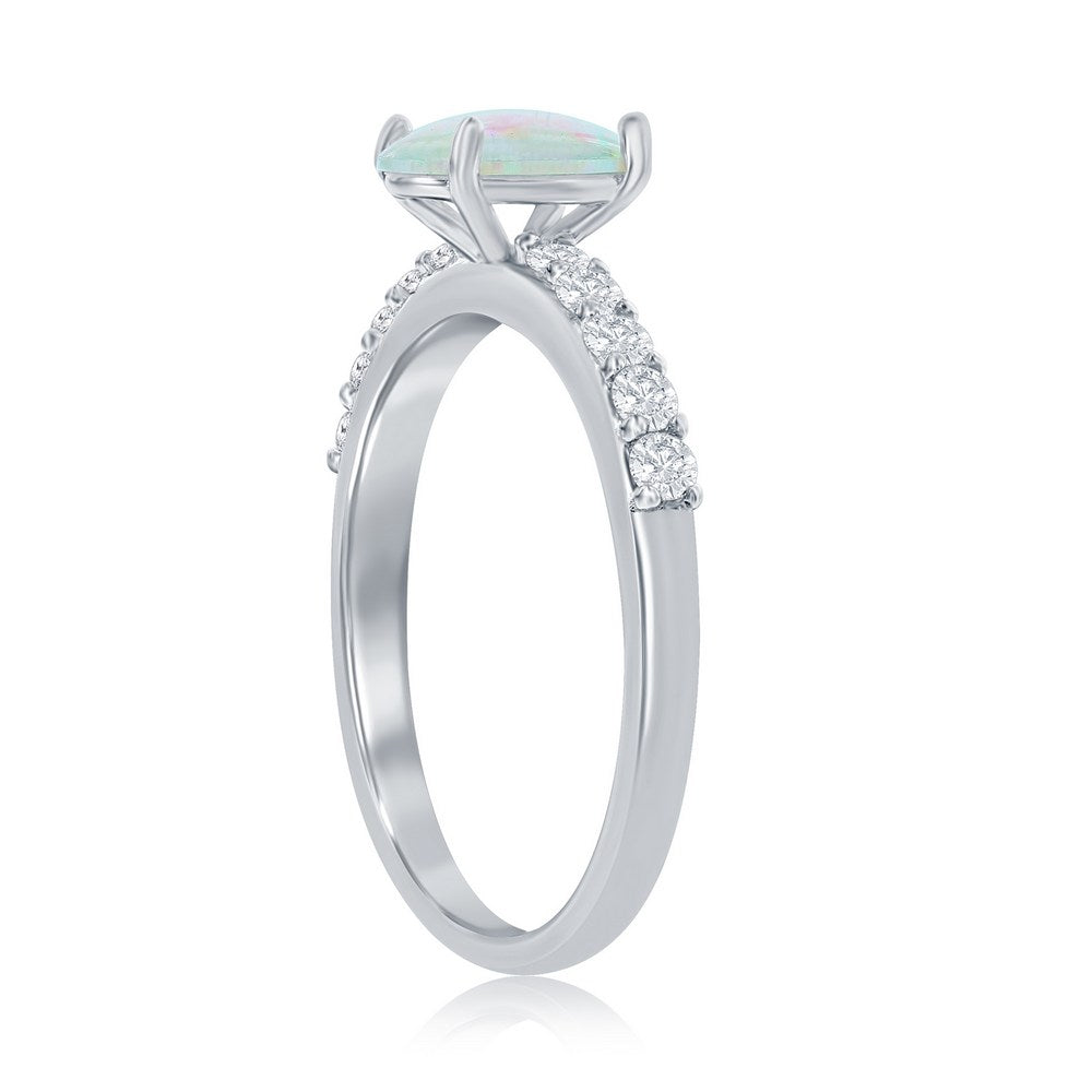 Sterling Silver Oval Opal and CZ Ring