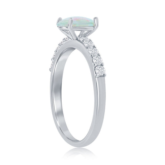Sterling Silver Oval Opal and CZ Ring