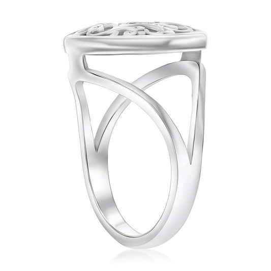 Sterling Silver Round Larimar Filigree Design Ring