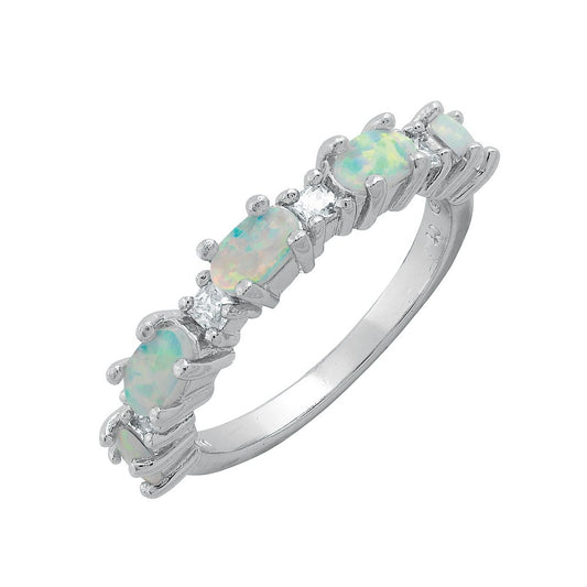 Sterling Silver Clear CZ & White Opal Ring