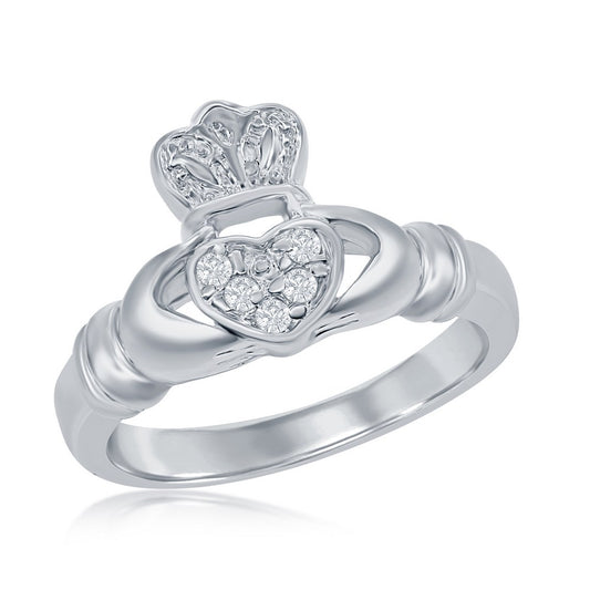 Sterling Silver Clear CZ Irish Claddagh Ring