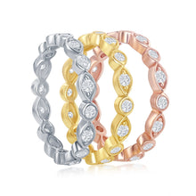 Load image into Gallery viewer, Sterling Silver Tri-Color, Marquise and Round CZ Eternity 3-Band Ring
