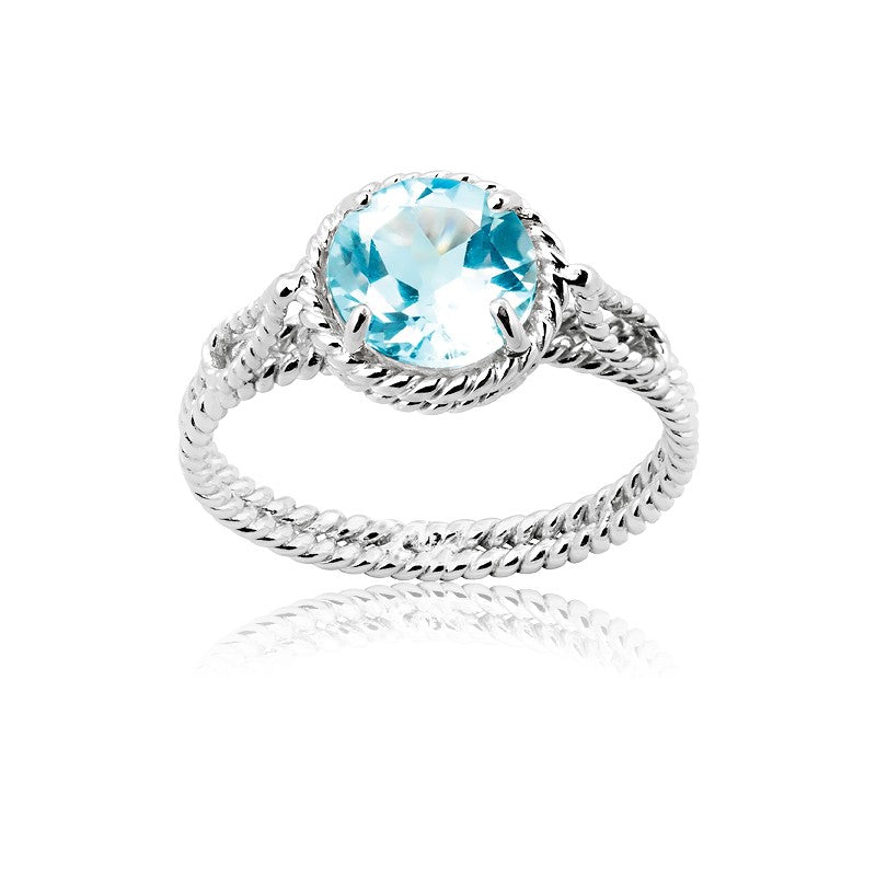 Sterling Silver Round Gem Twisted Wire Ring - Blue Topaz