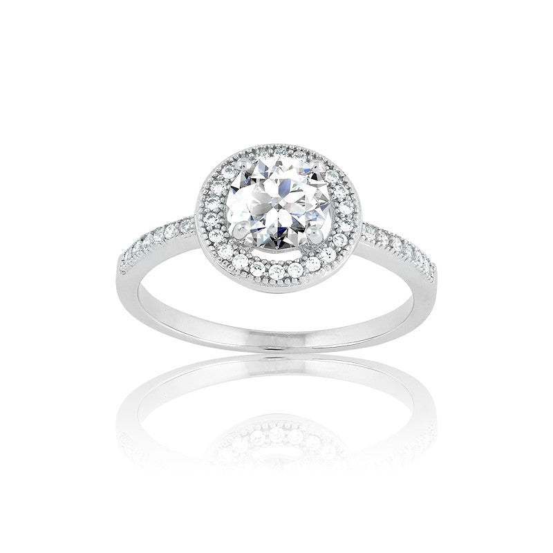 Sterling Silver Micro Pave Round Center CZ Ring