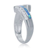 Load image into Gallery viewer, Sterling Silver Blue Inlay Opal and CZ Overlapping Ring
