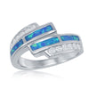 Load image into Gallery viewer, Sterling Silver Blue Inlay Opal and CZ Overlapping Ring
