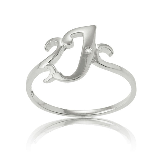 Sterling Silver Single CZ "J" Ring