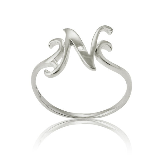 Sterling Silver Single CZ "N" Ring