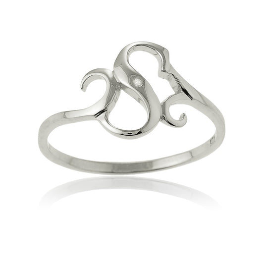 Sterling Silver Single CZ "S" Ring