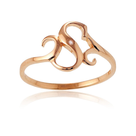 Sterling Silver 1 Micron Rose Gold-plating Single CZ "S" Ring