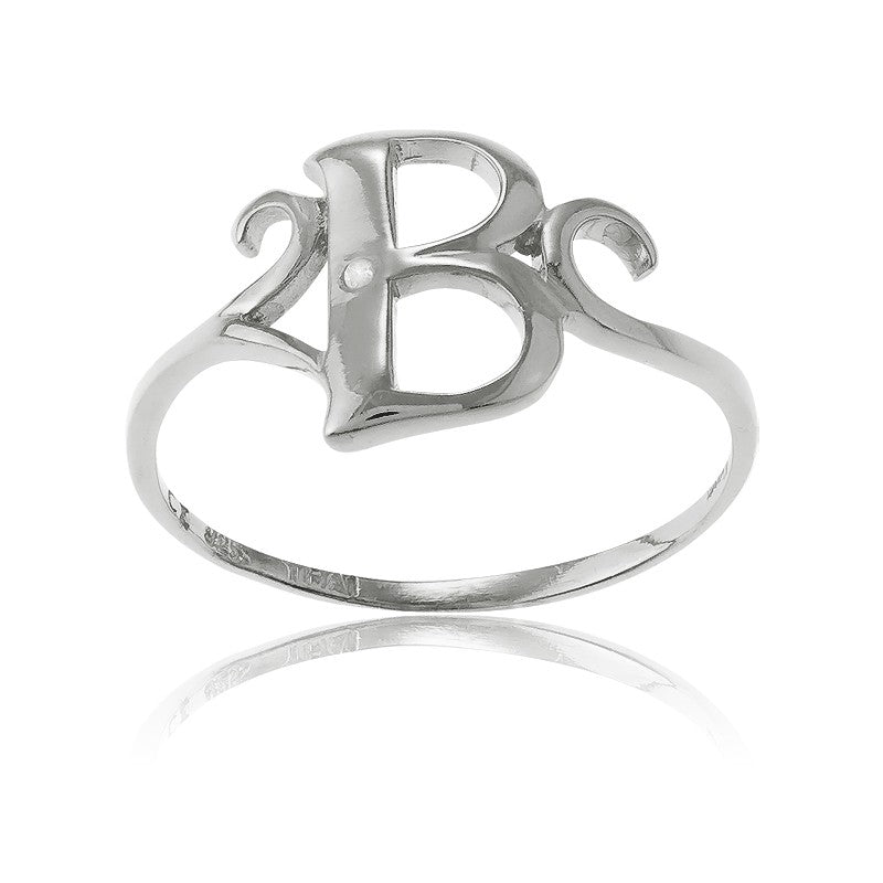 Sterling Silver Single CZ "B" Ring