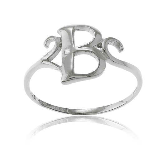 Sterling Silver Single CZ "B" Ring